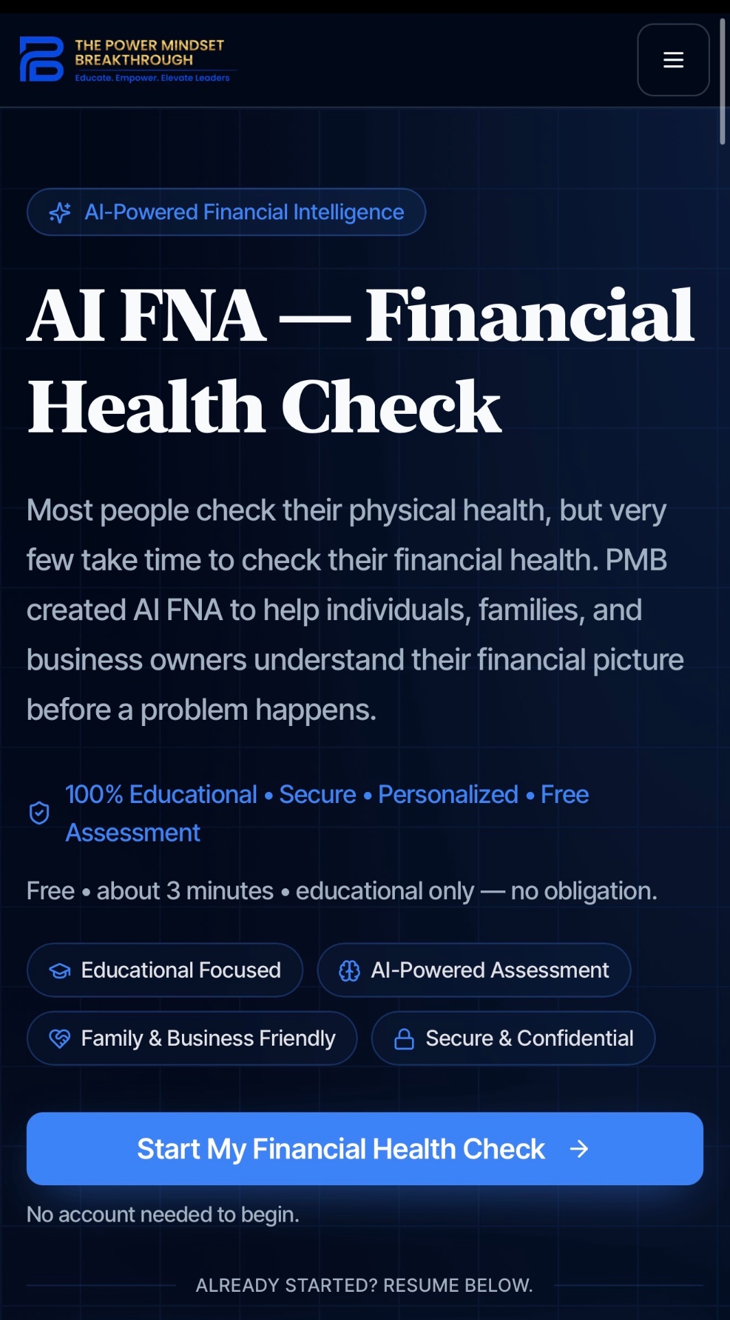 AI Financial Needs Analysis (AI FNA) screenshot